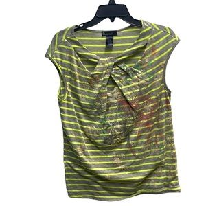 Grey light weight t-shirt with lime green stripes